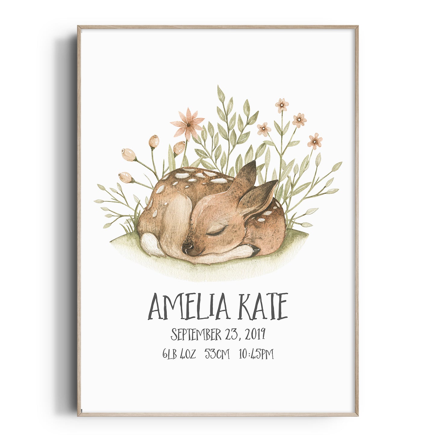 Woodland Deer Birth Print