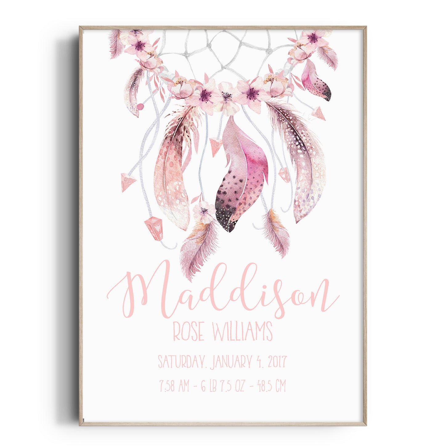 Woodland Boho Dreamcatcher Birth Print