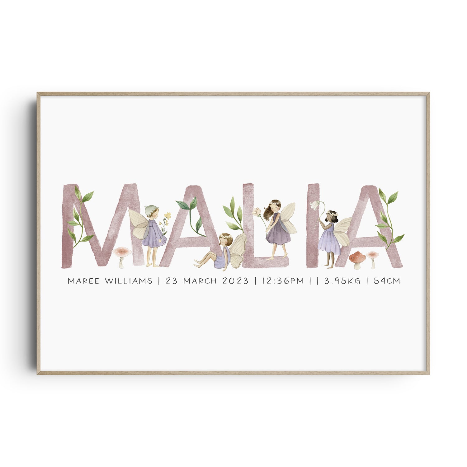 Fairy nursery wall art name birth print