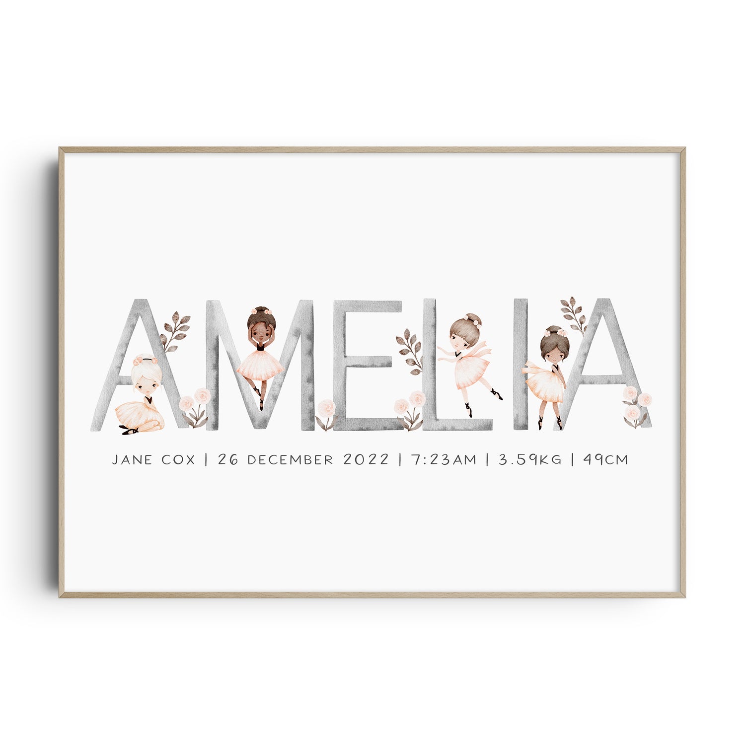 Ballerina Name & Birth Print