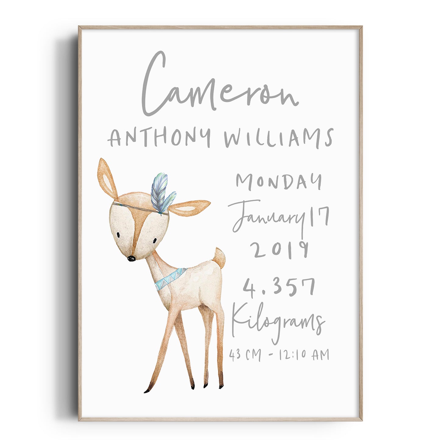 Woodland Deer Birth Print