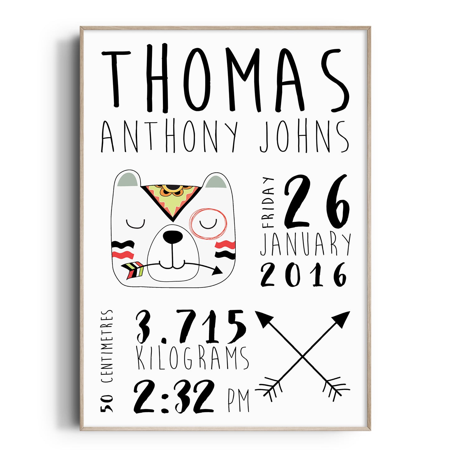 Tribal Bear & Arrows Birth Print