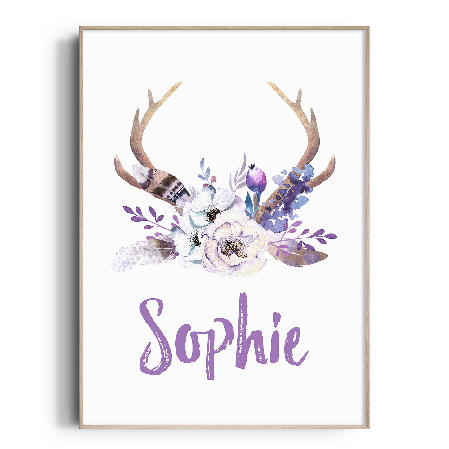 Floral Boho Tribal Antler Name Print