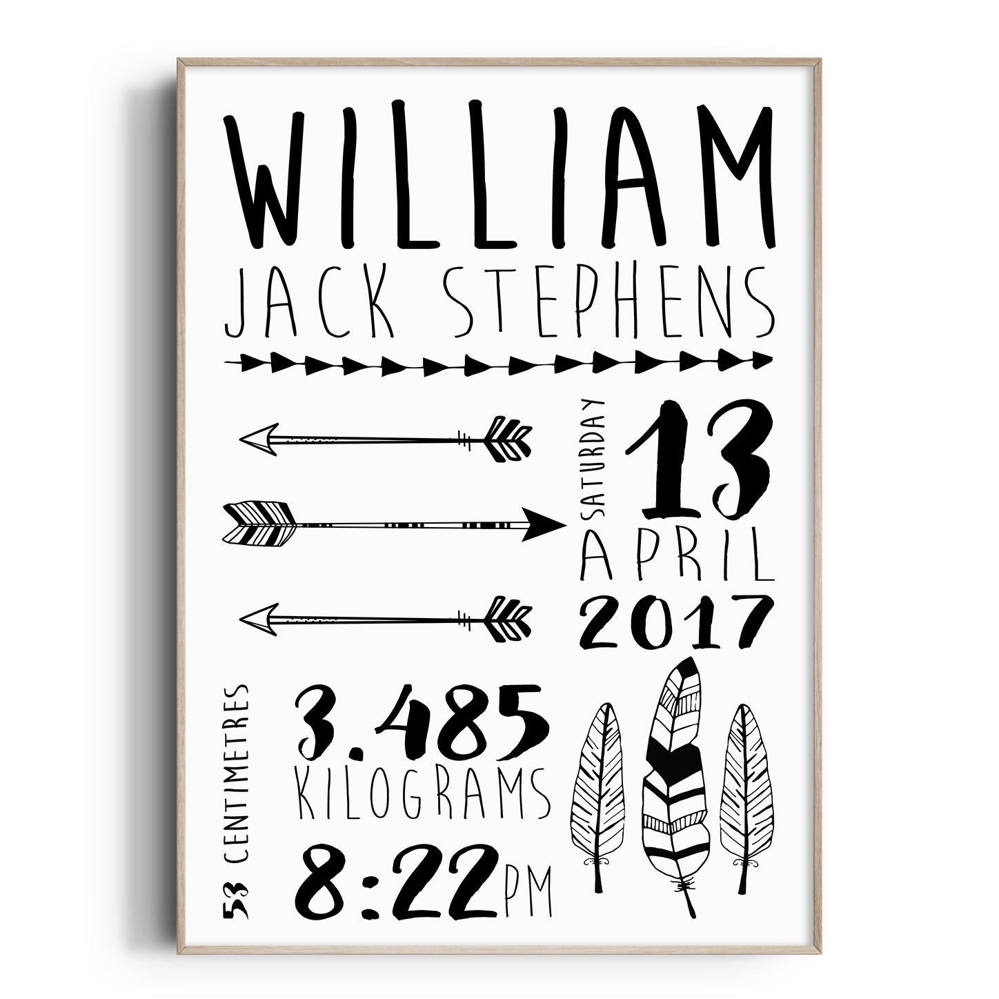 Tribal Feathers & Arrows Birth Print