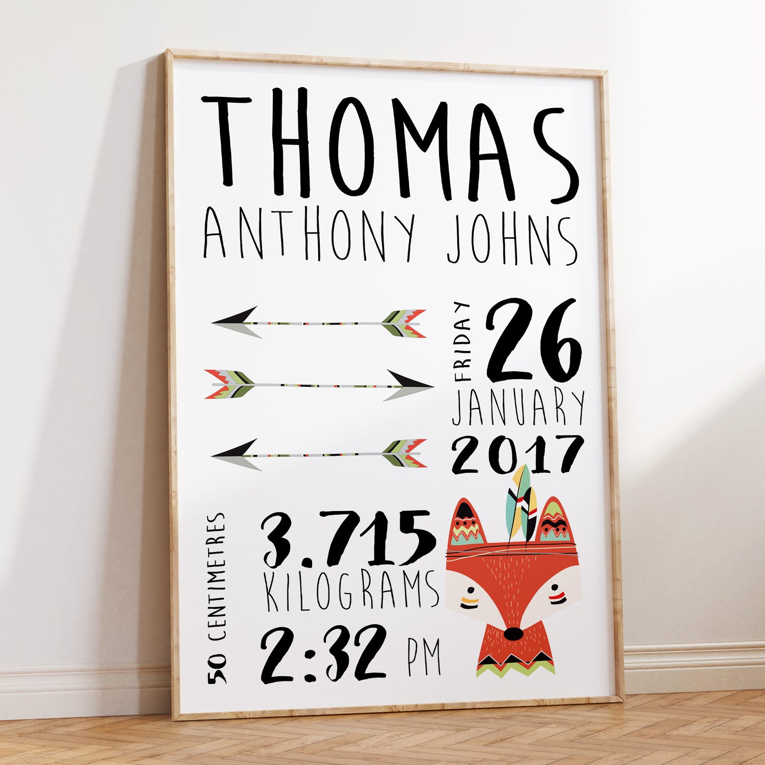 Tribal Fox & Arrows Birth Print