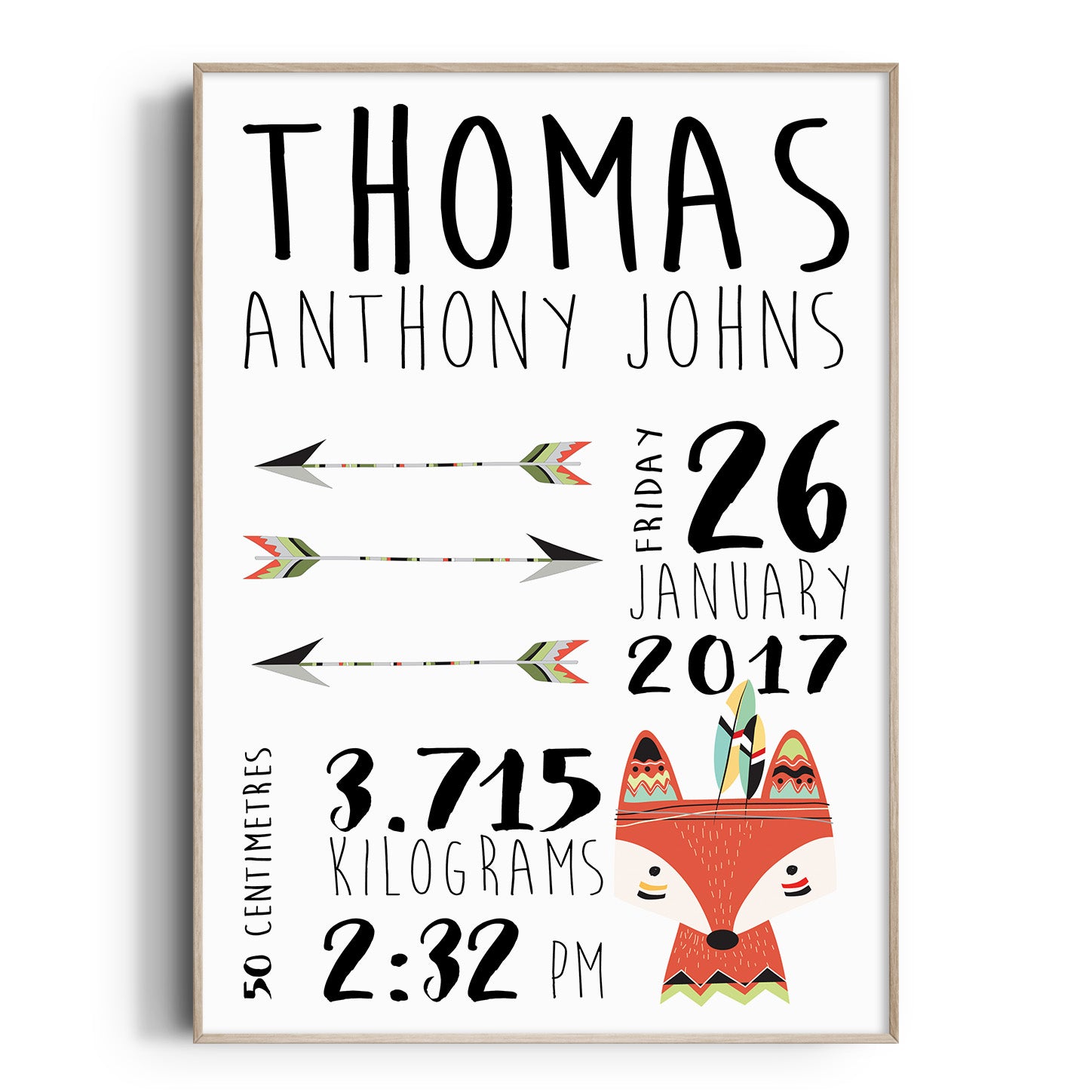 Tribal Fox & Arrows Birth Print