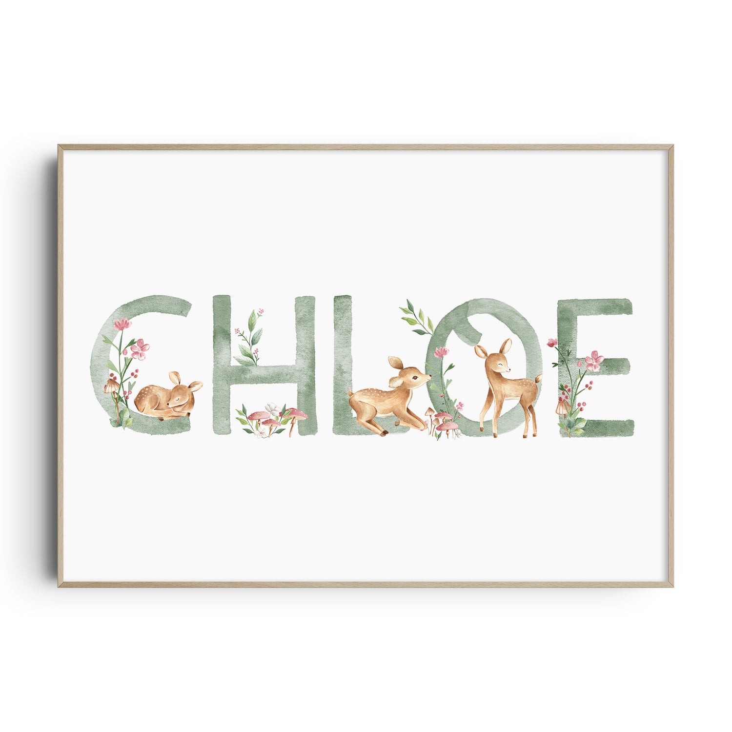 Baby Deers Name & Birth Print