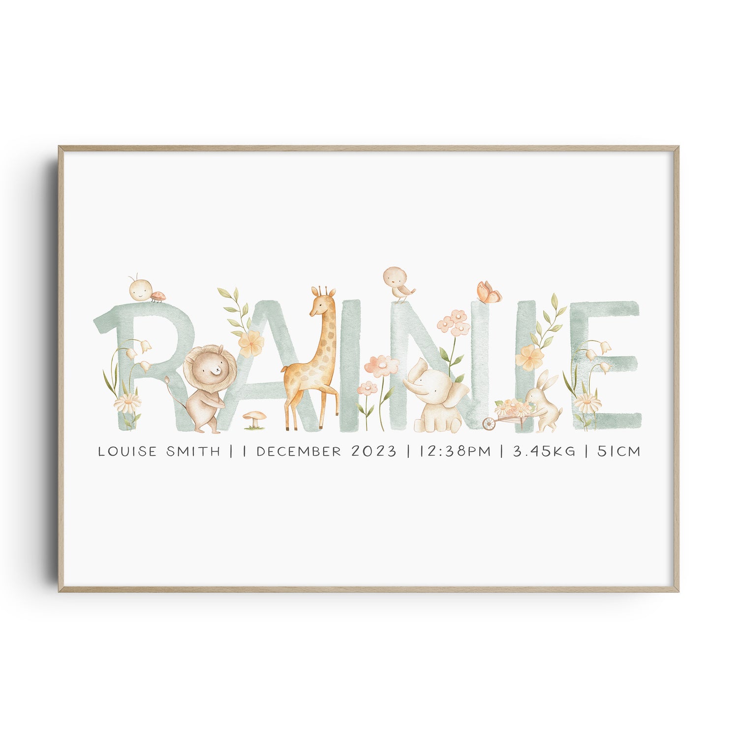 Spring Animals Name & Birth Print