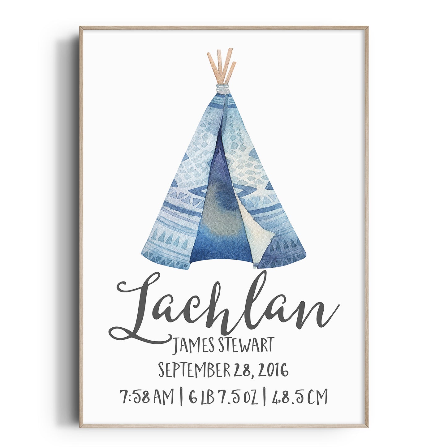 Blue Woodland Teepee Birth Print