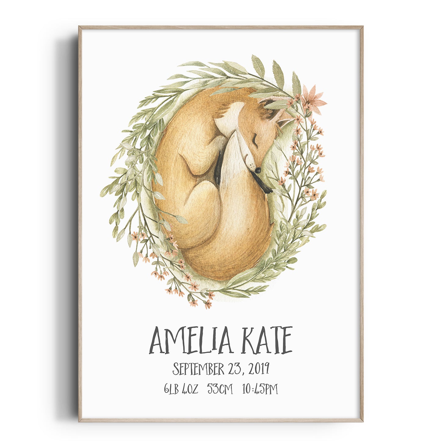 Woodland Fox Birth Print