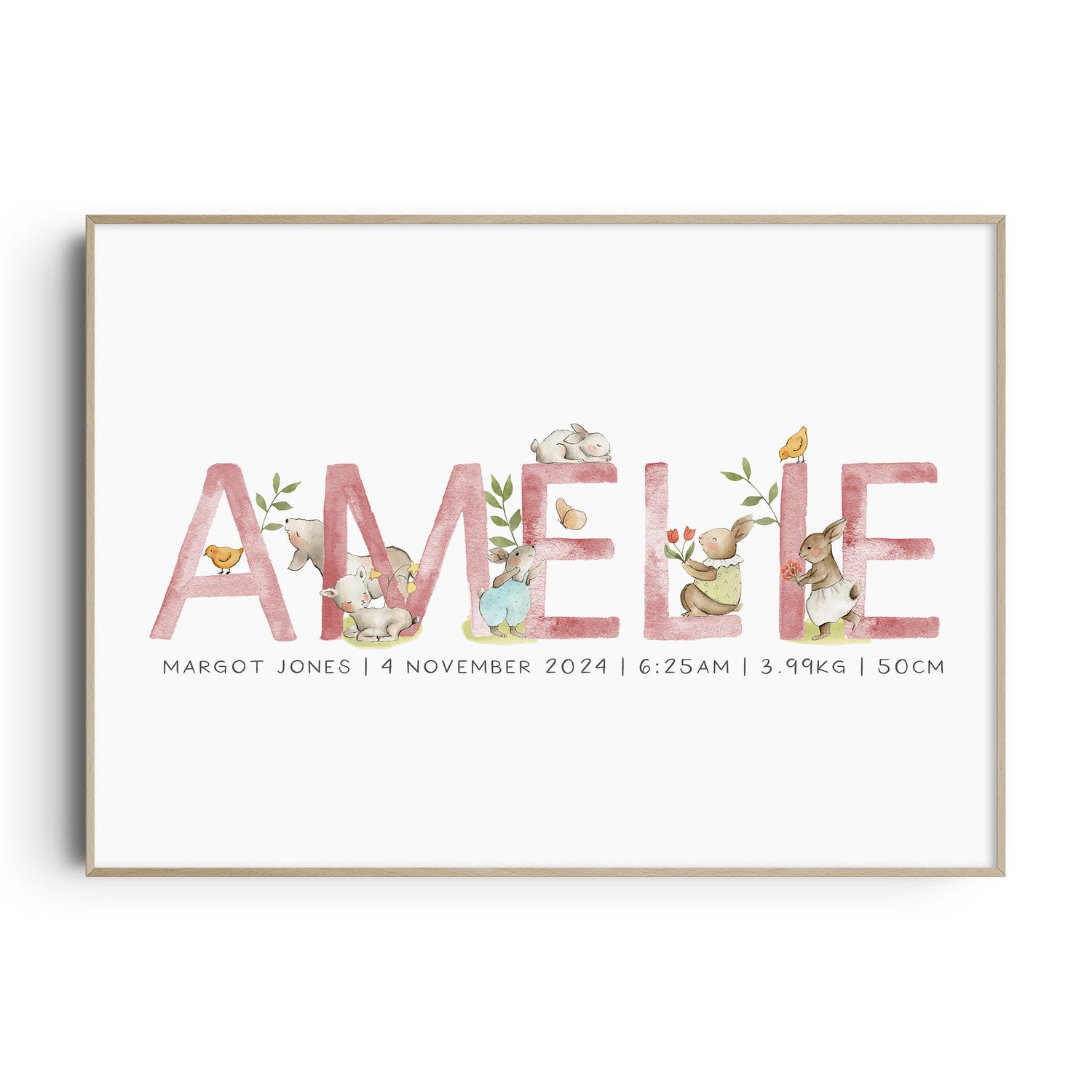 Spring Animals Name & Birth Print