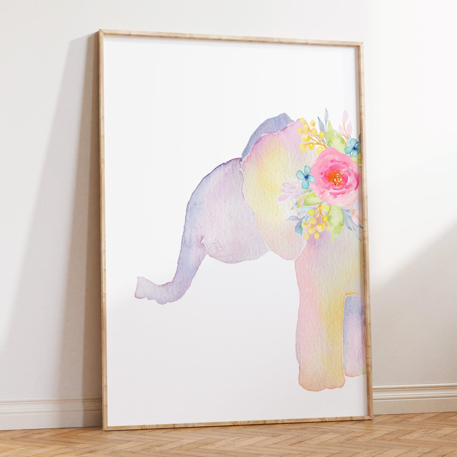 Floral Watercolour Elephant Print