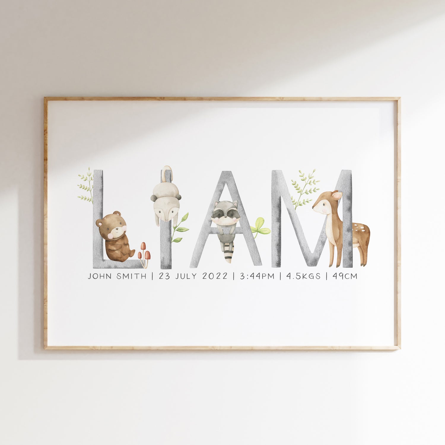 Woodland Animal Name Print