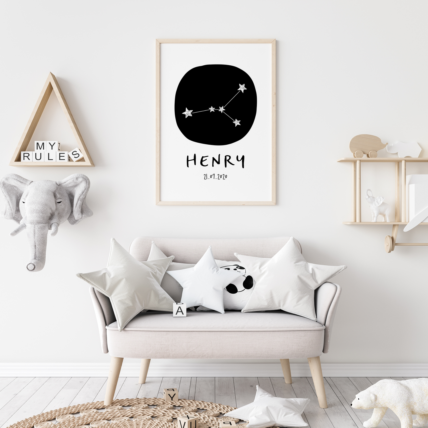 Cancer Zodiac Constellation Nursery Wall Art Birth Print
