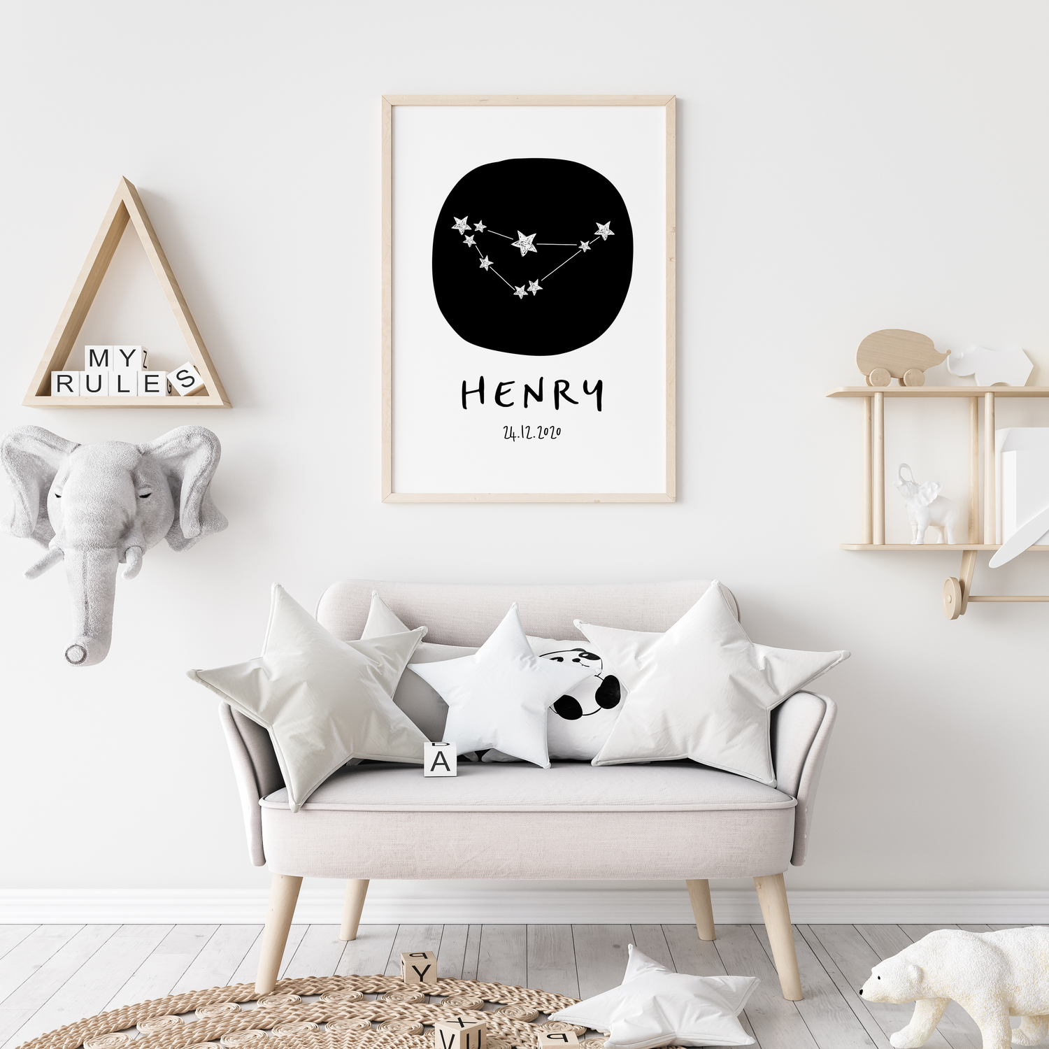 Capricorn Zodiac Constellation Nursery Wall Art Birth Print