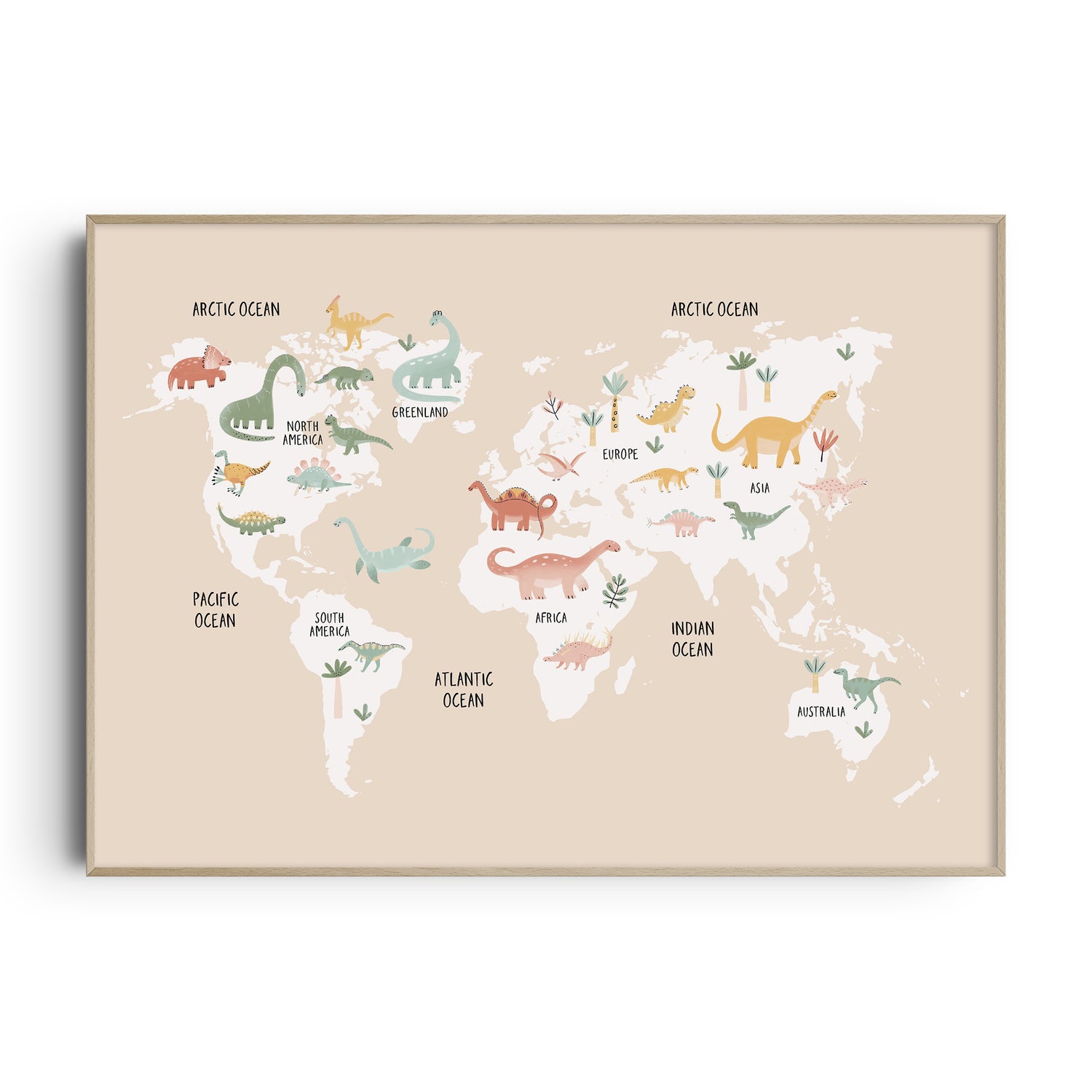 Watercolour Dinosaur World Map Print