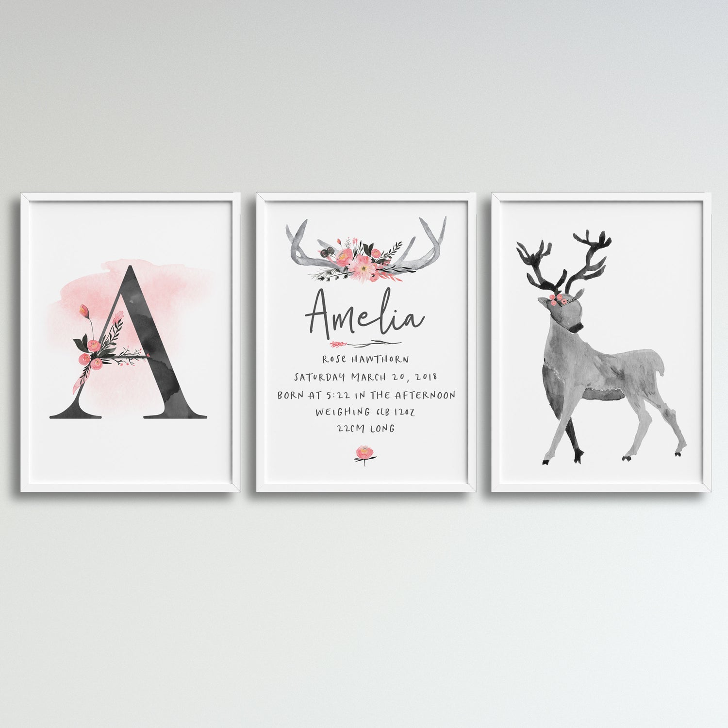 Woodland Deer, Letter & Birth Prints