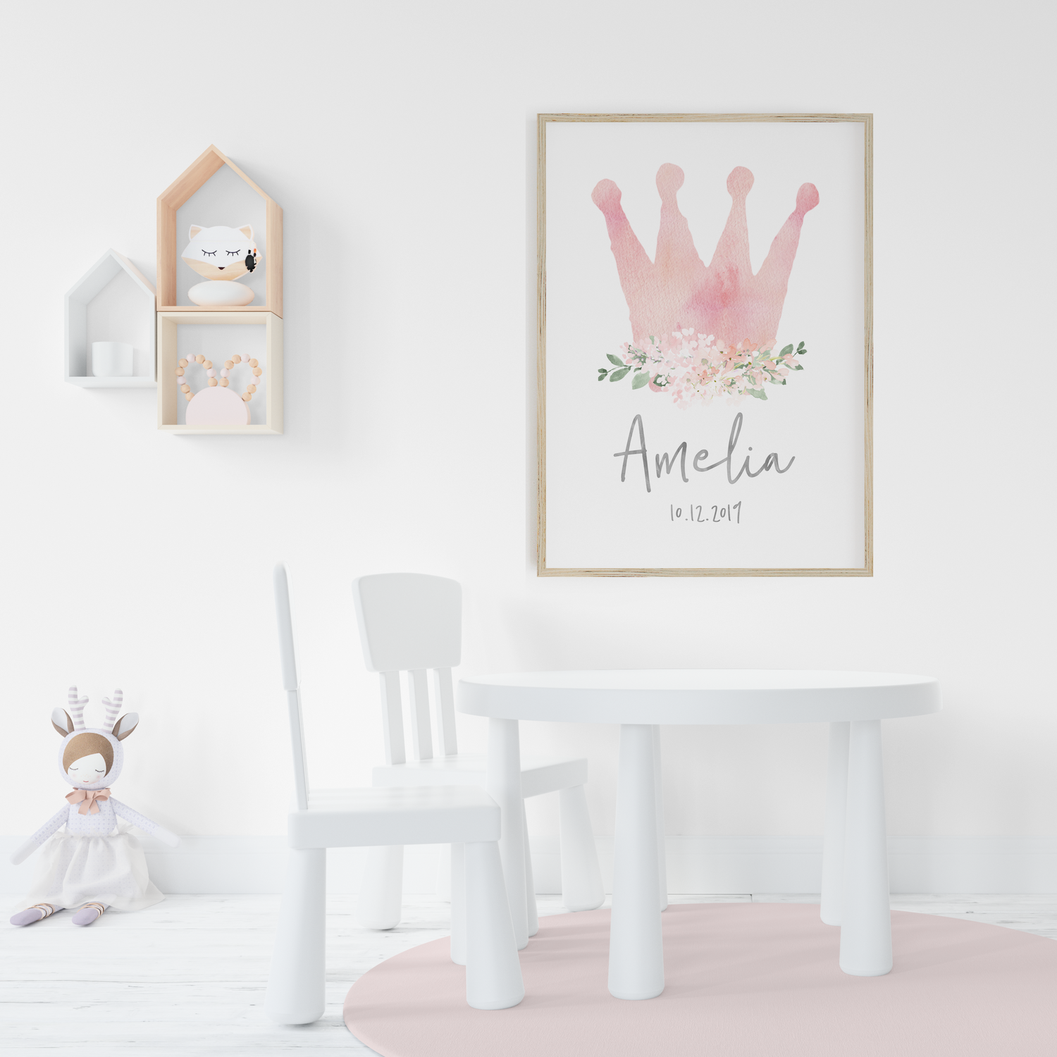 Pink Watercolour Crown Name Print