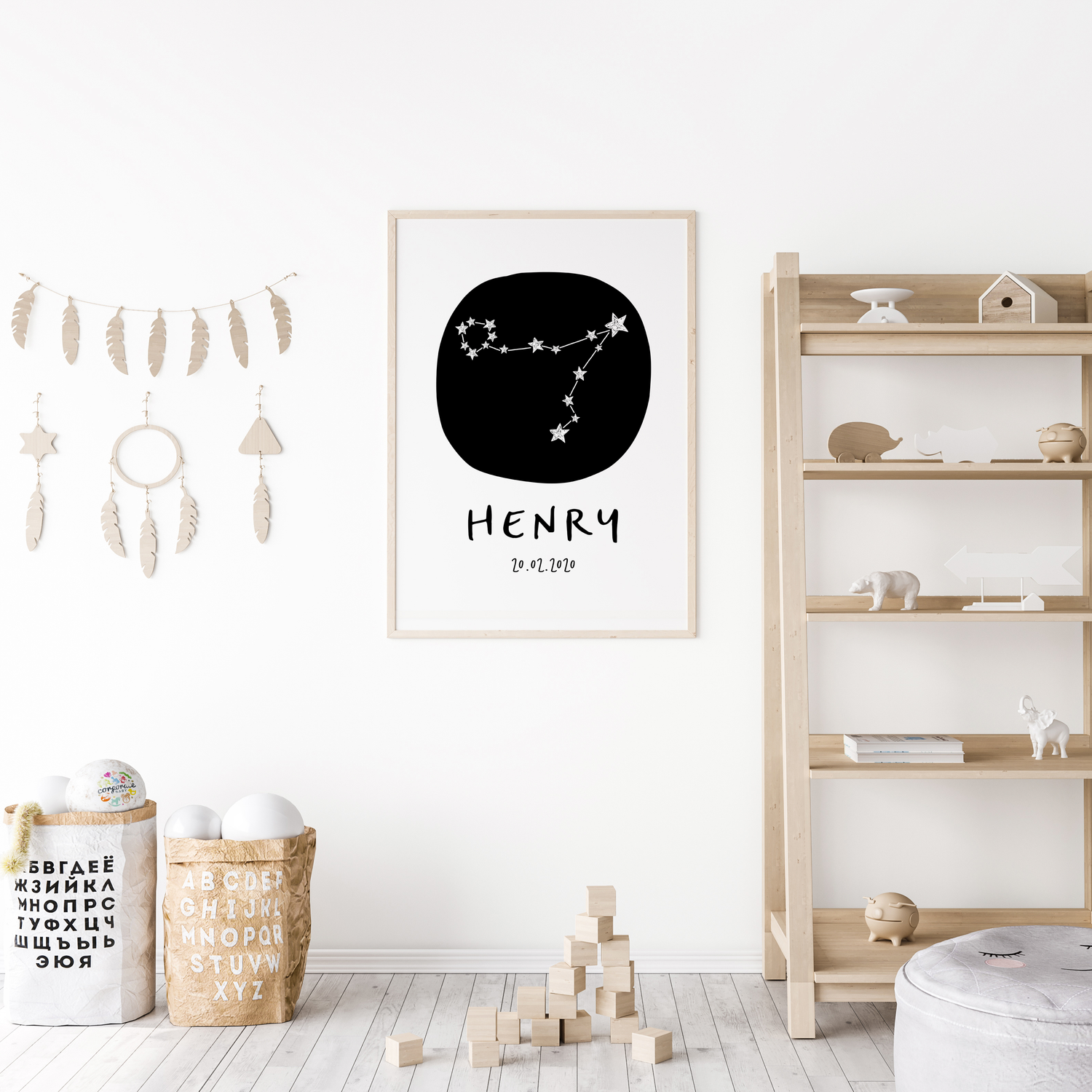 Pisces Zodiac Constellation Nursery Wall Art Birth Print