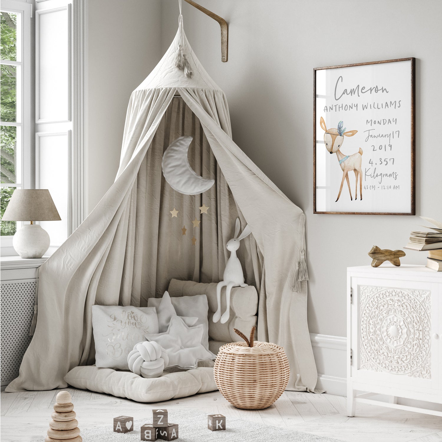 Woodland Deer Birth Print