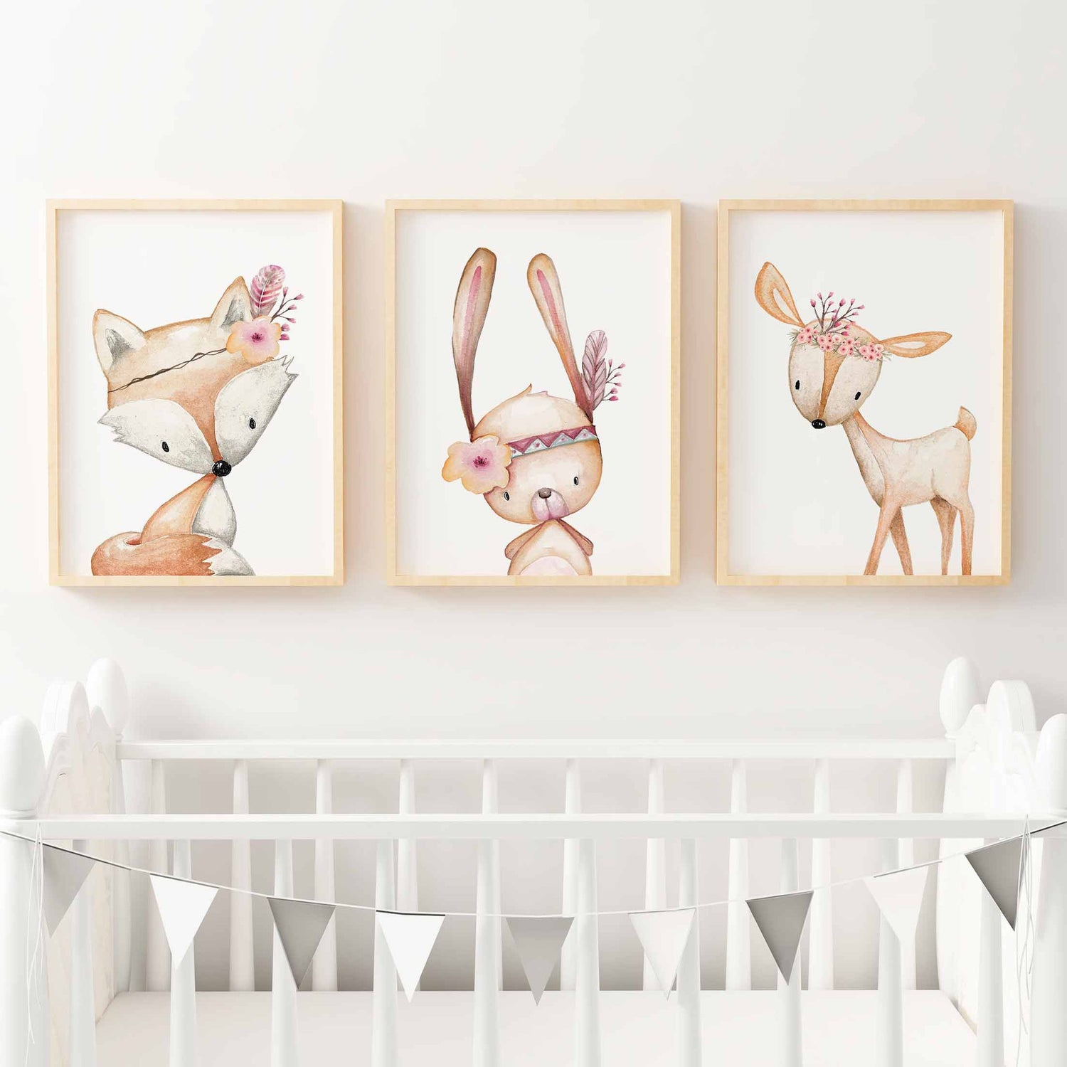 Woodland Animal Nursery Prints, fox, bunny, deer, set of 3
