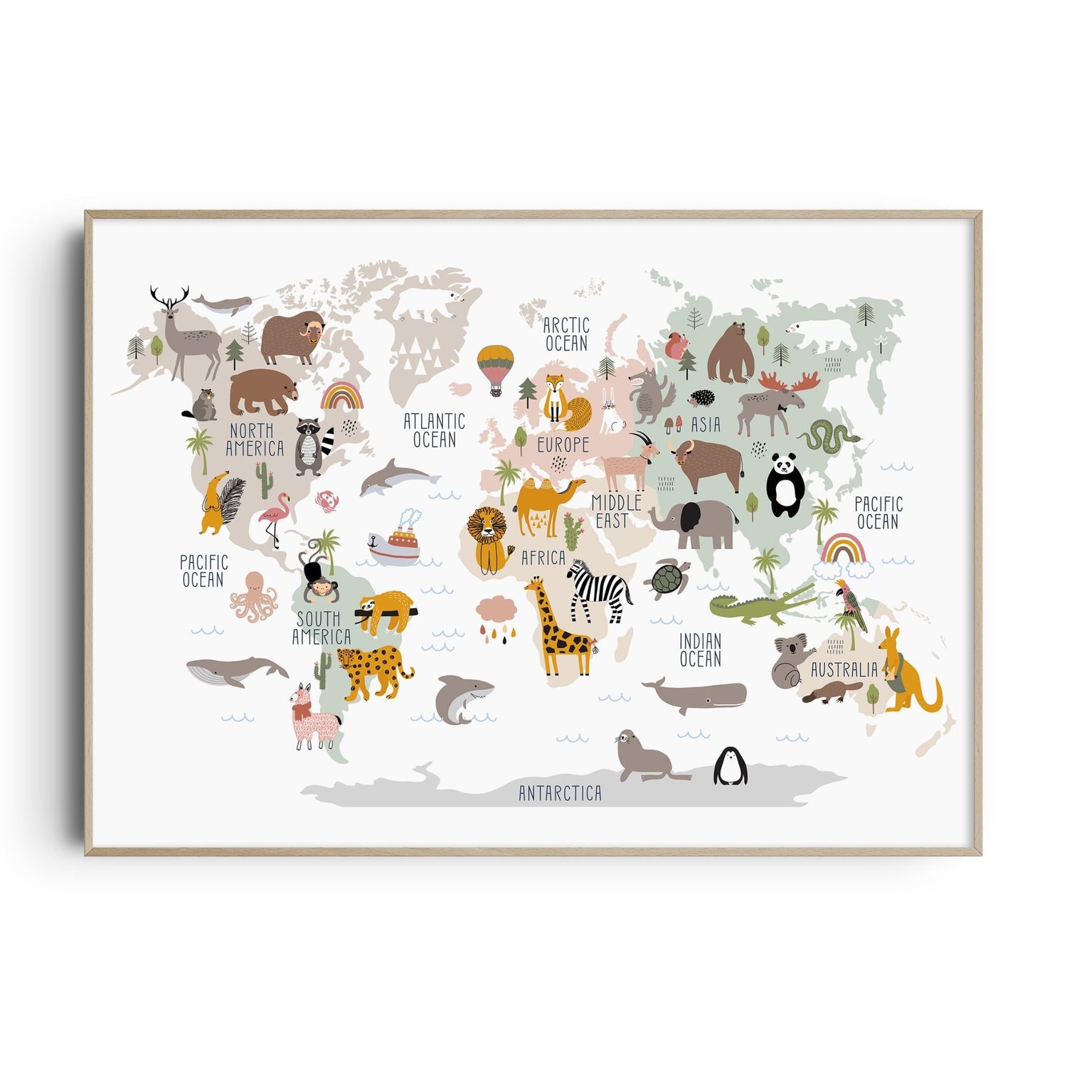 Animal World Map Print