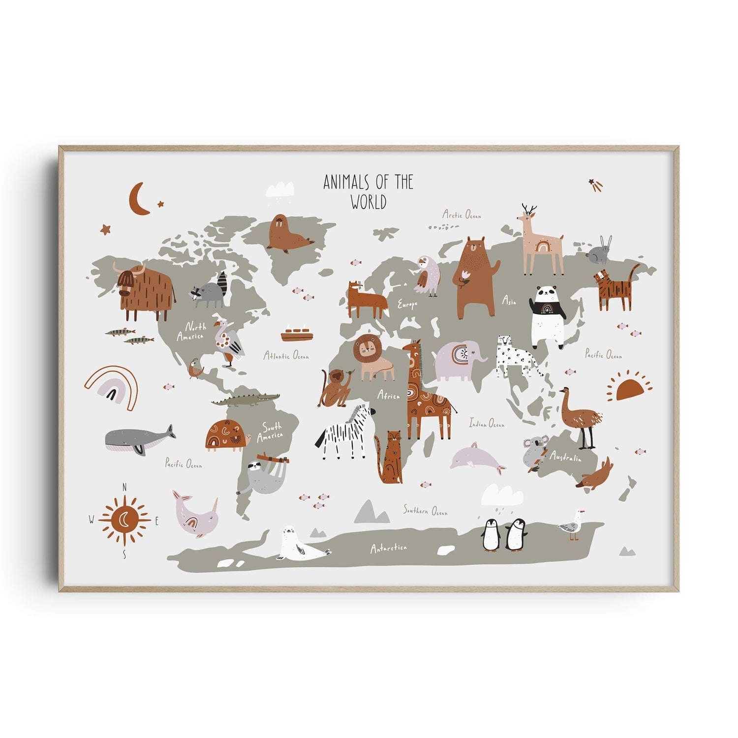 Animal World Map Print