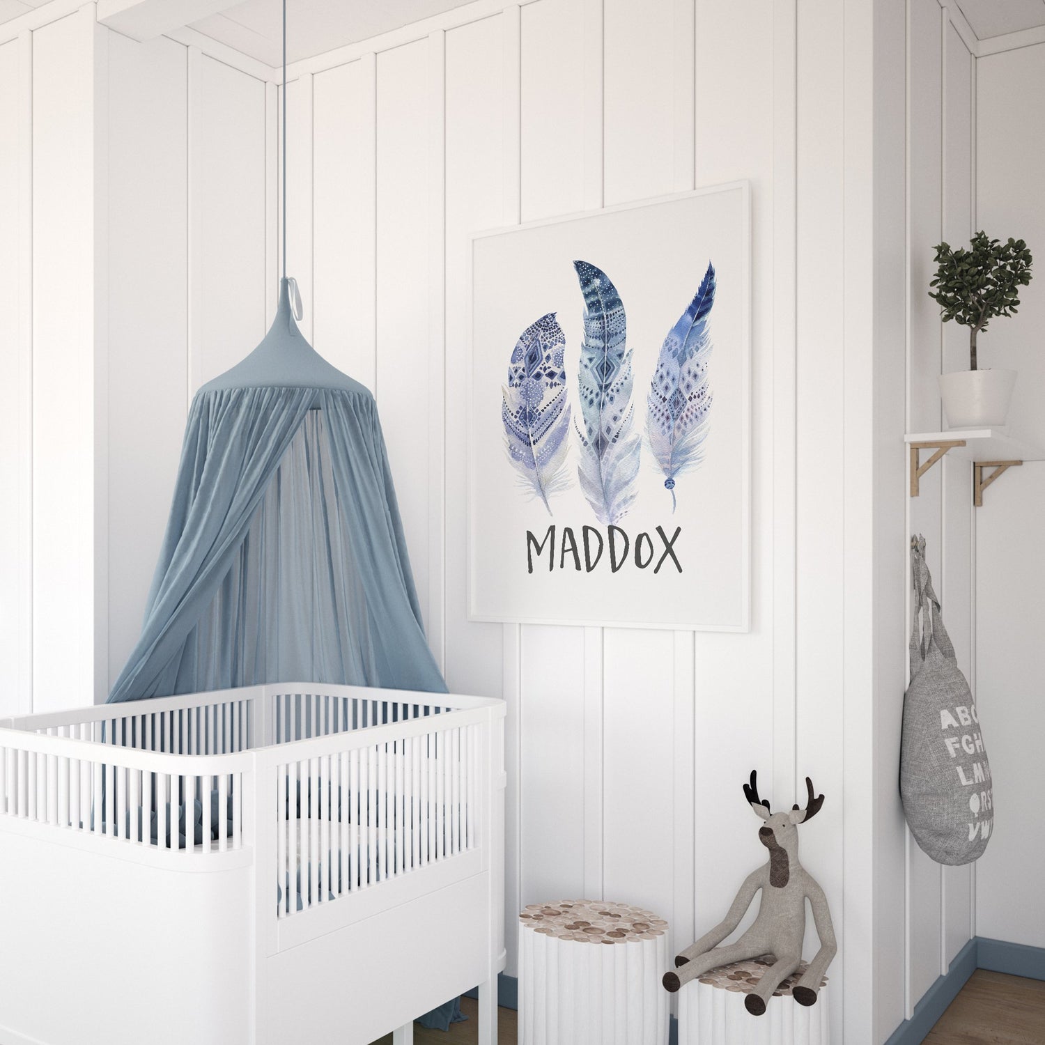 Blue Woodland Feather Name Print