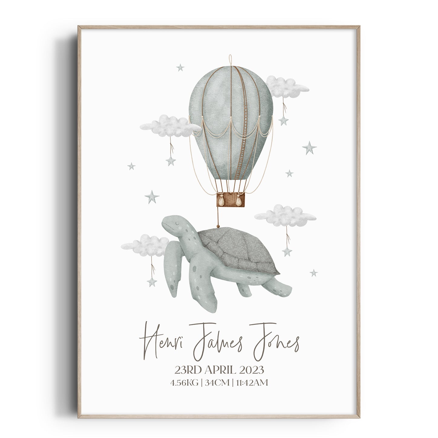 Boho Sea Turtle & Hot Air Balloon Birth Print
