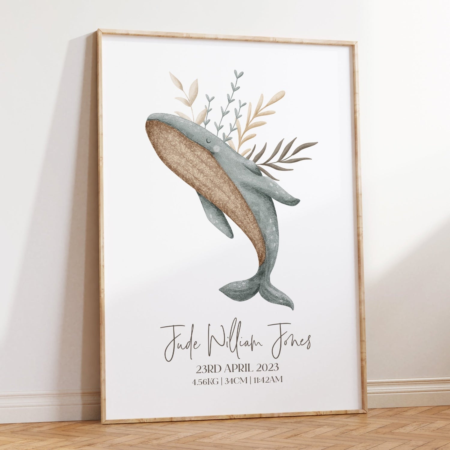 Boho Whale Birth Print