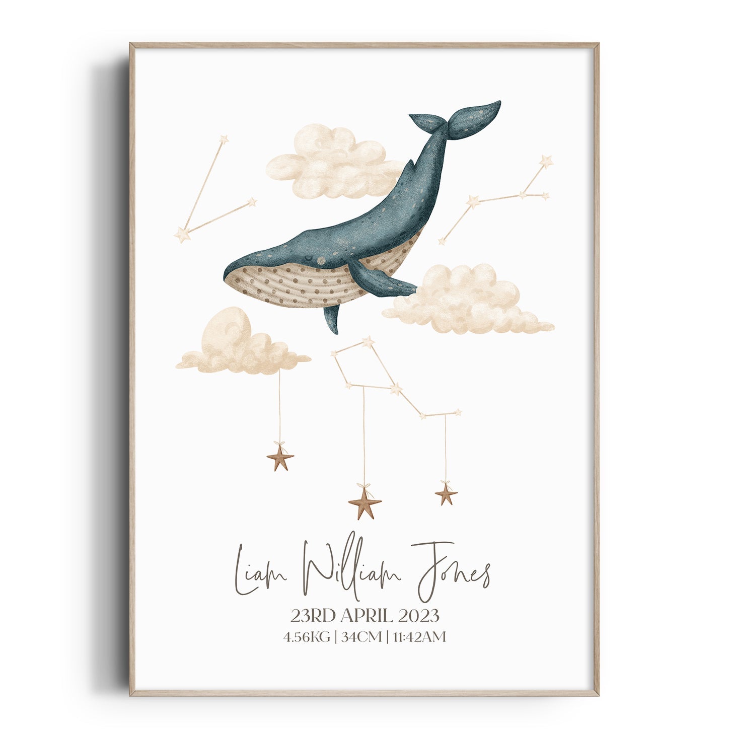 Boho Whale Birth Print