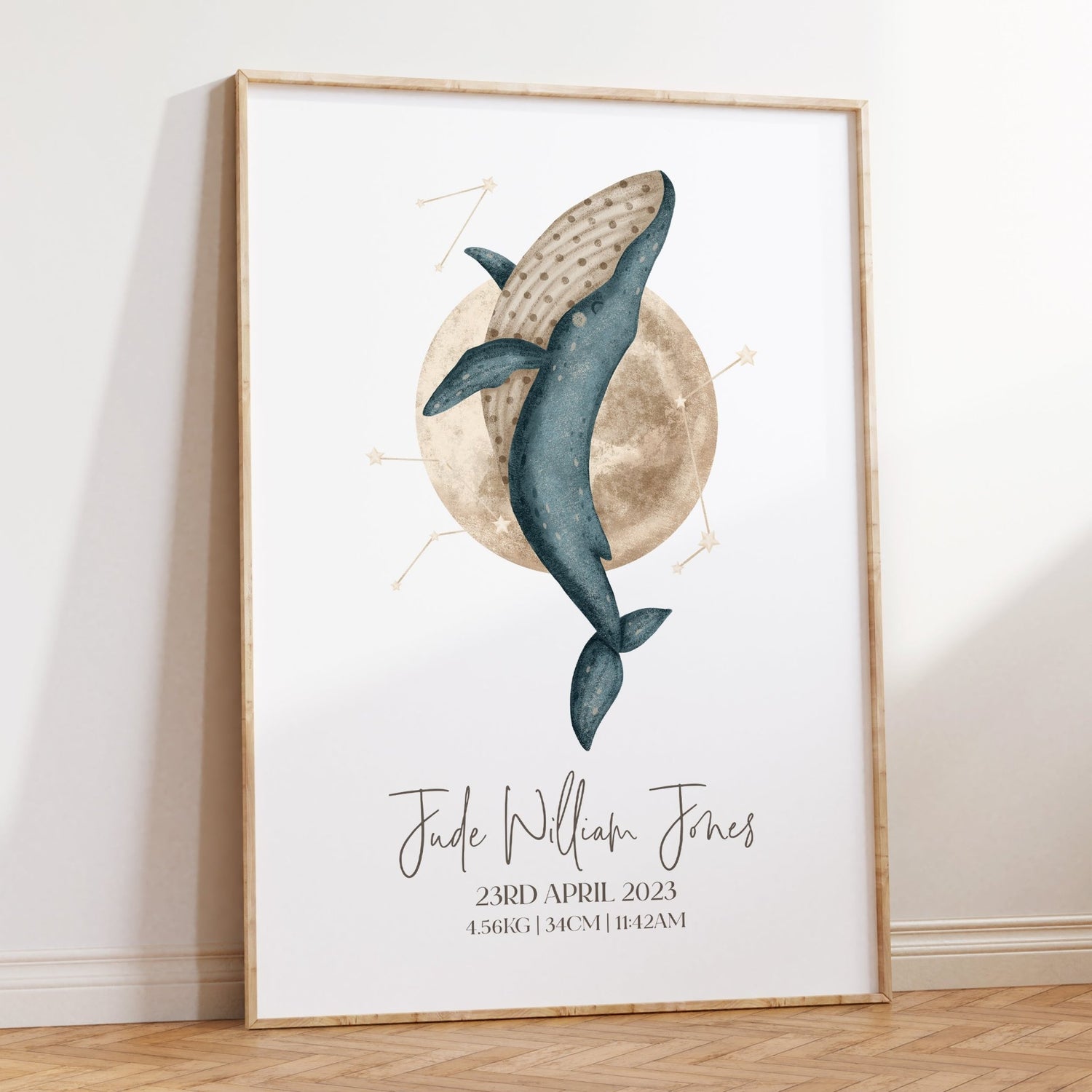Boho Whale Birth Print