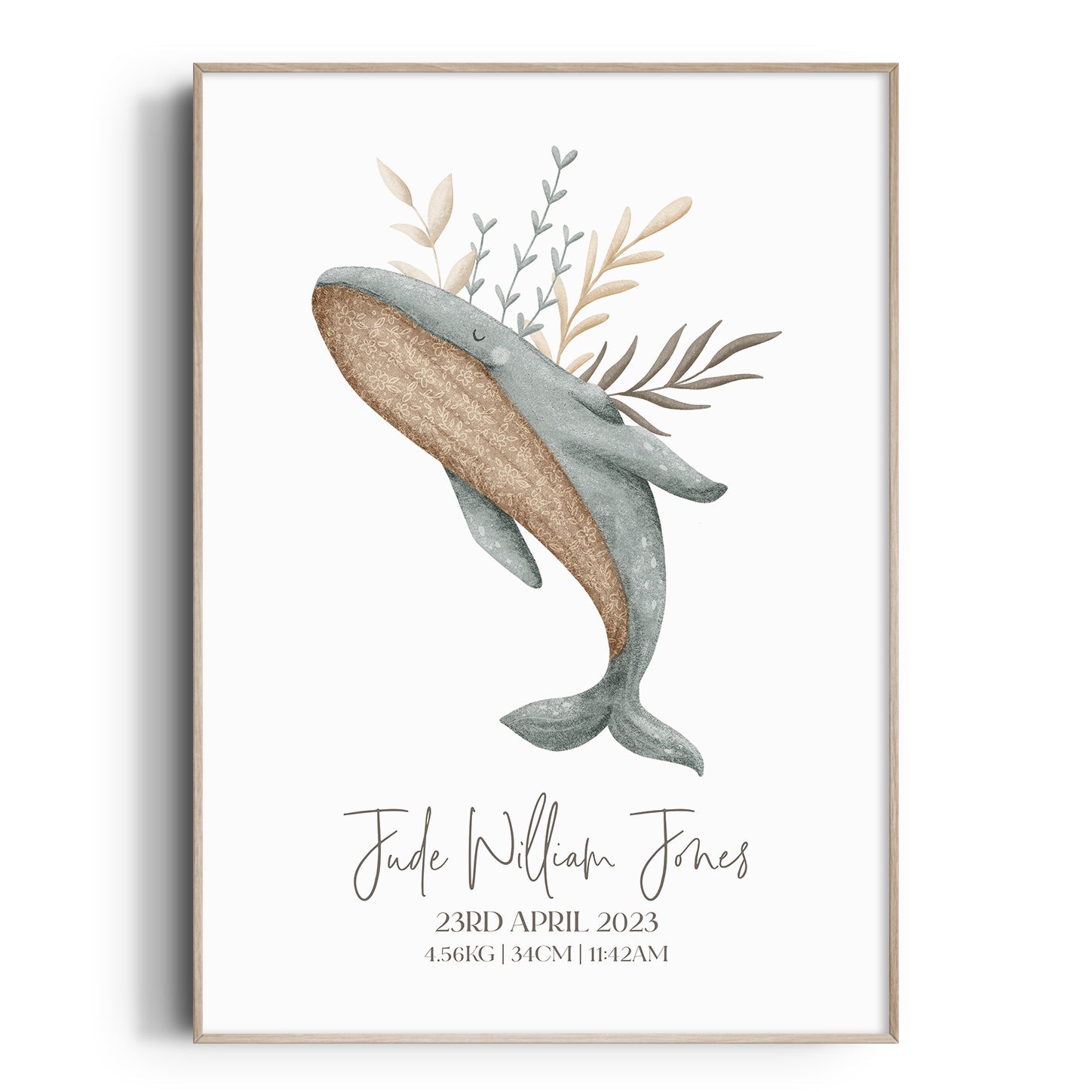 Boho Whale Birth Print