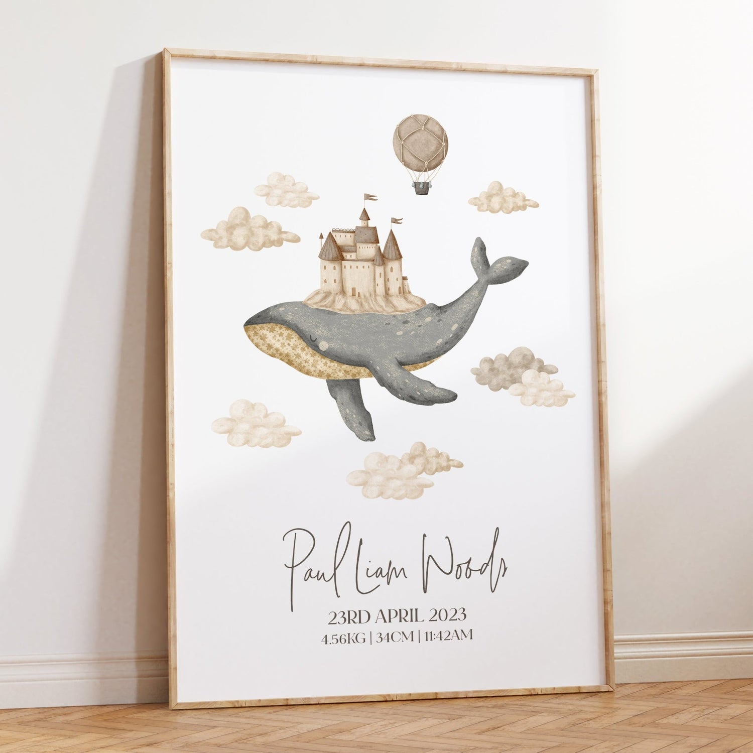 Boho Whale & Castle Birth Print