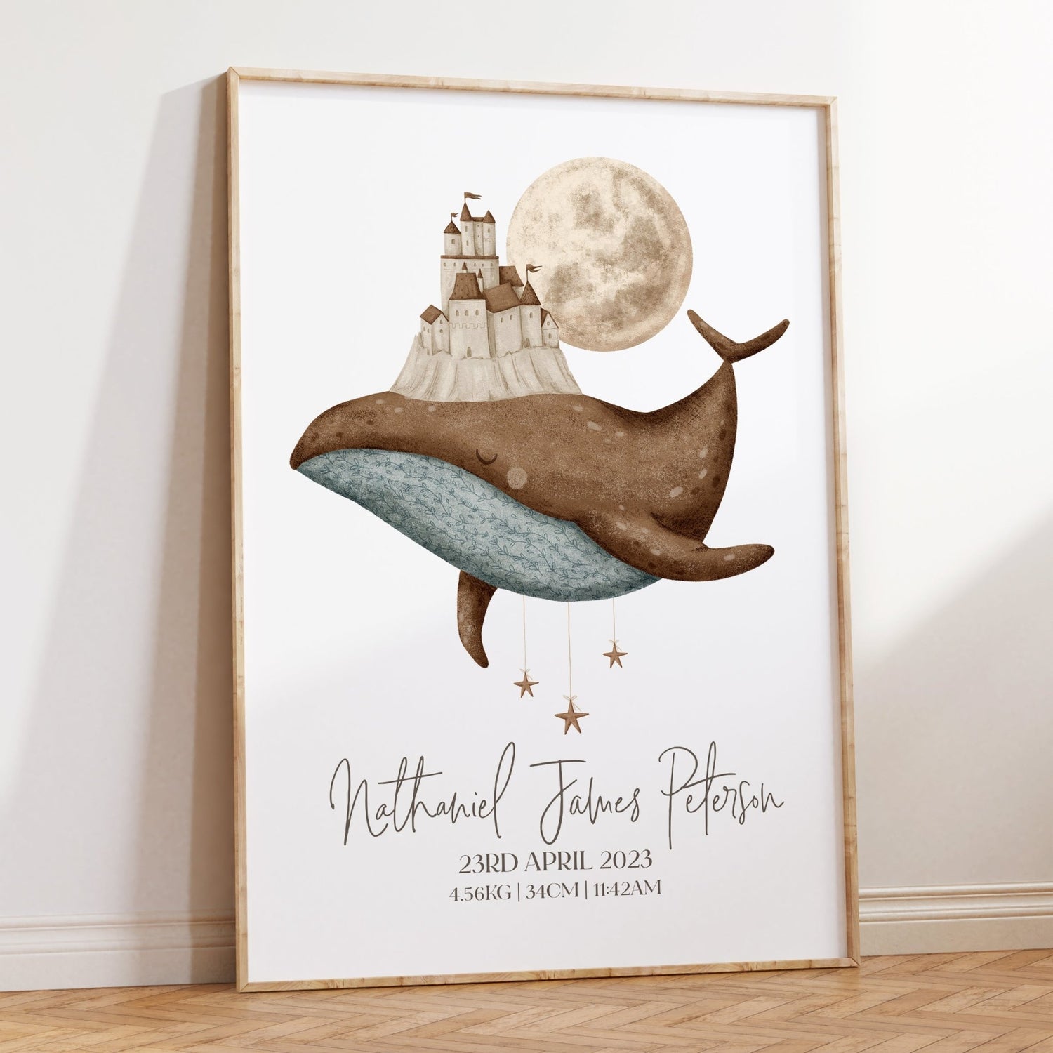 Boho Whale & Castle Birth Print