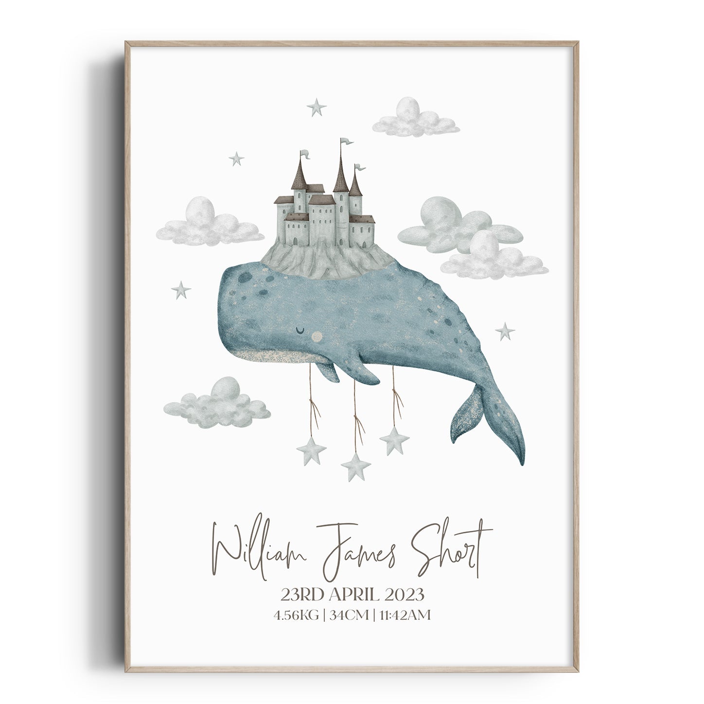 Boho Whale & Castle Birth Print