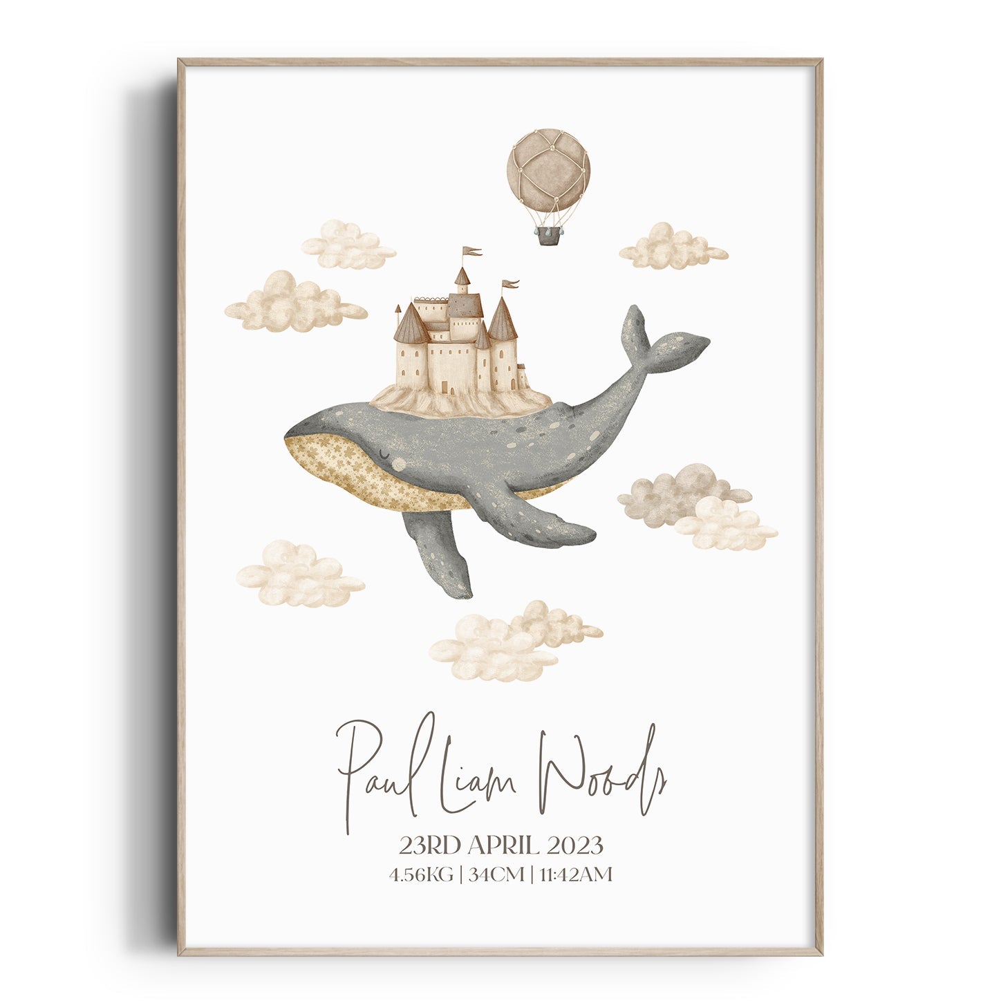 Boho Whale & Castle Birth Print