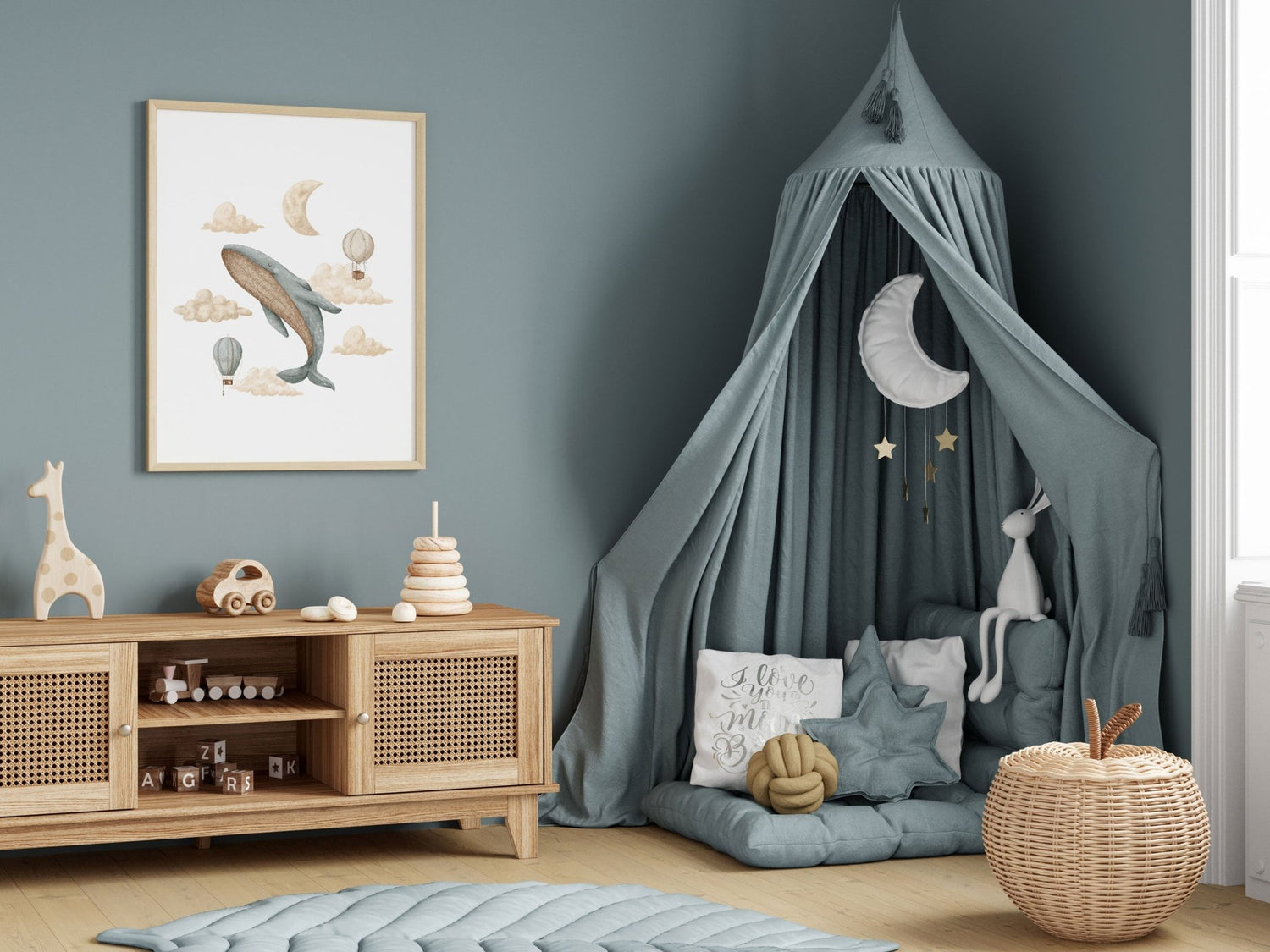 Boho Whale & Hot Air Balloon Print