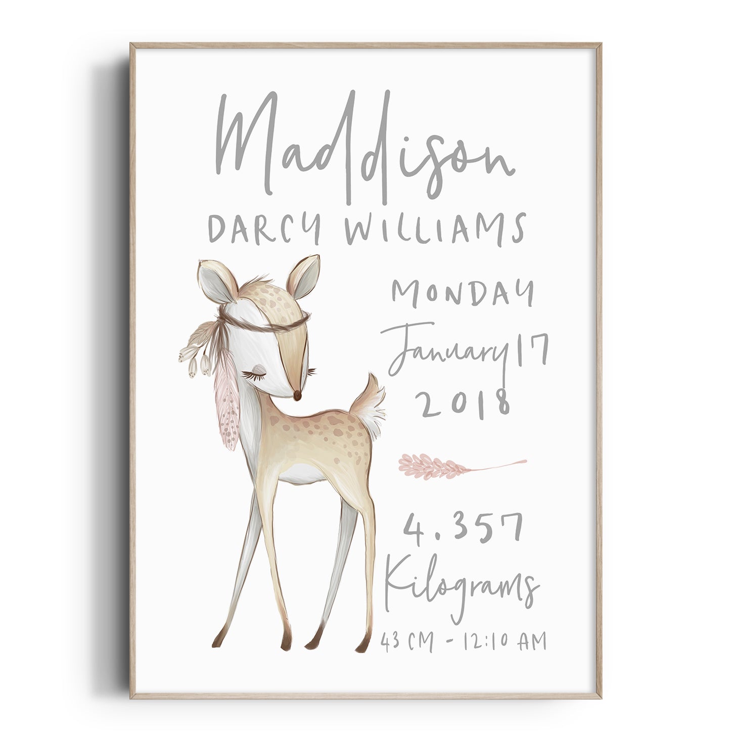 Boho Woodland Deer Birth Print