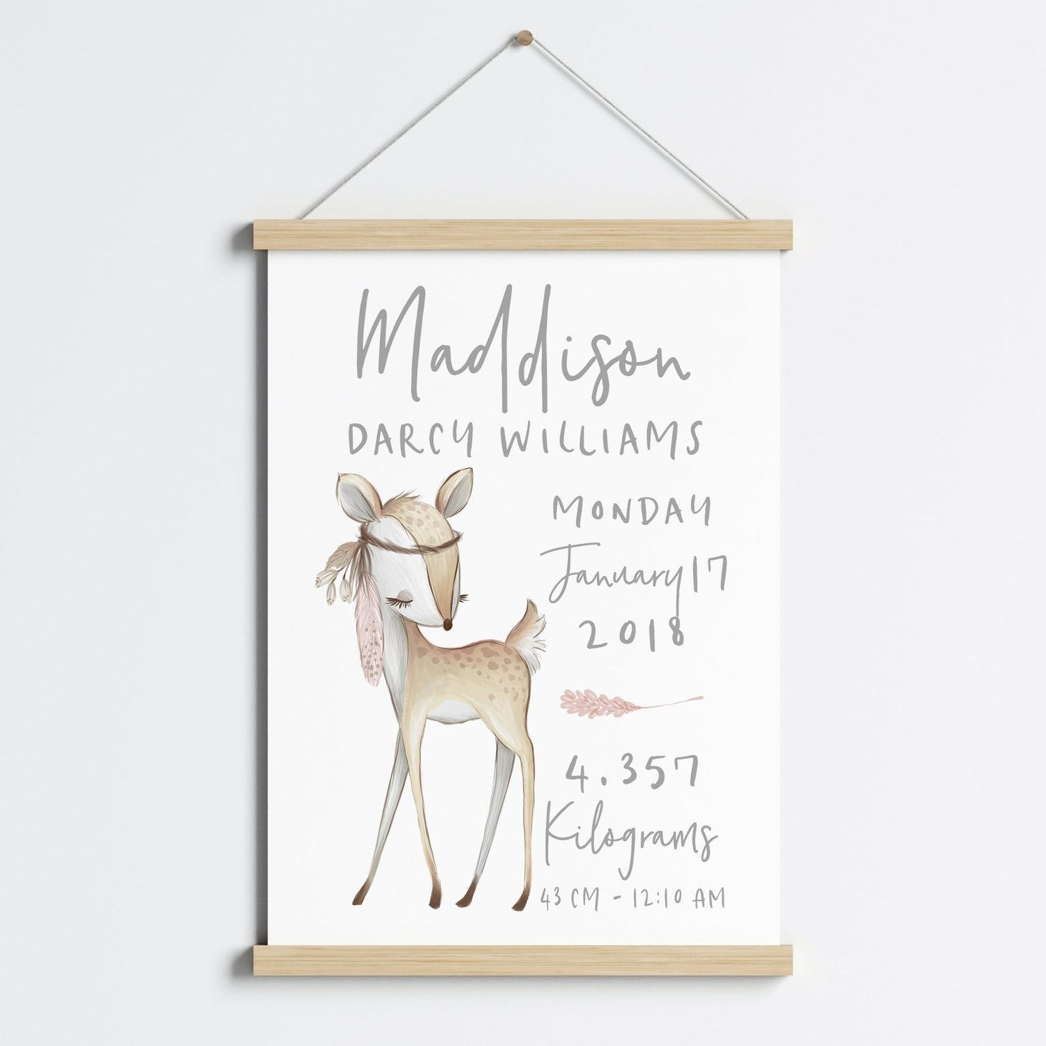 Boho Woodland Deer Birth Print