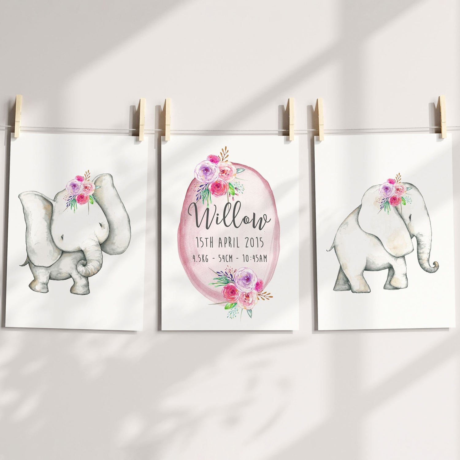 Boho Woodland Elephants & Birth Prints