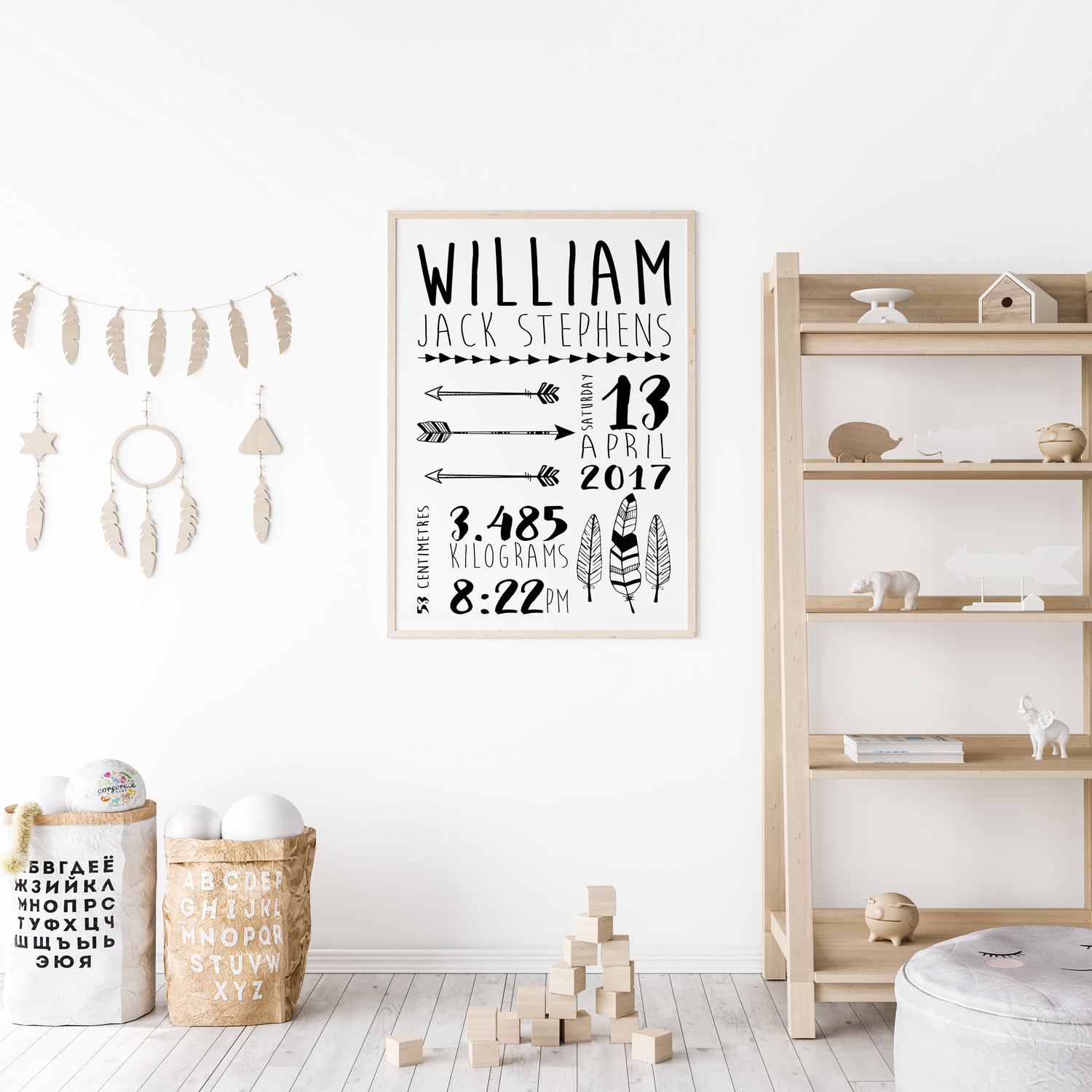 Tribal Feathers & Arrows Birth Print