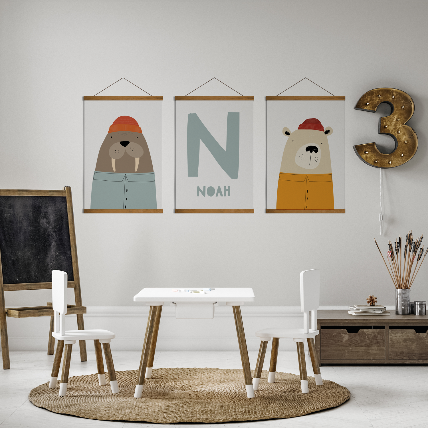 Walrus, Bear & Name Prints
