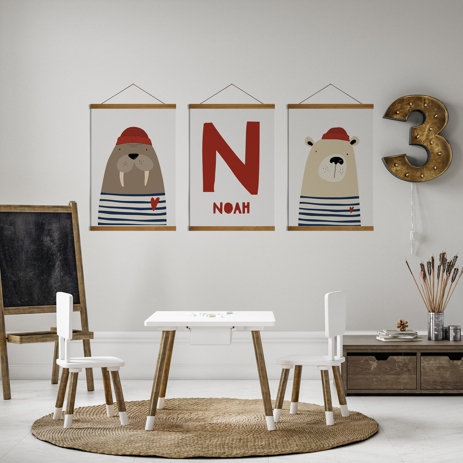Walrus, Bear & Name Prints