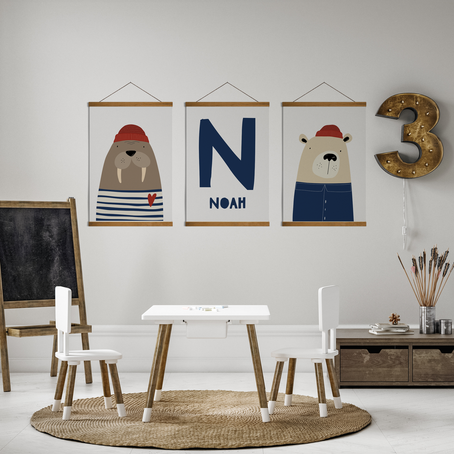 Walrus, Bear & Name Prints