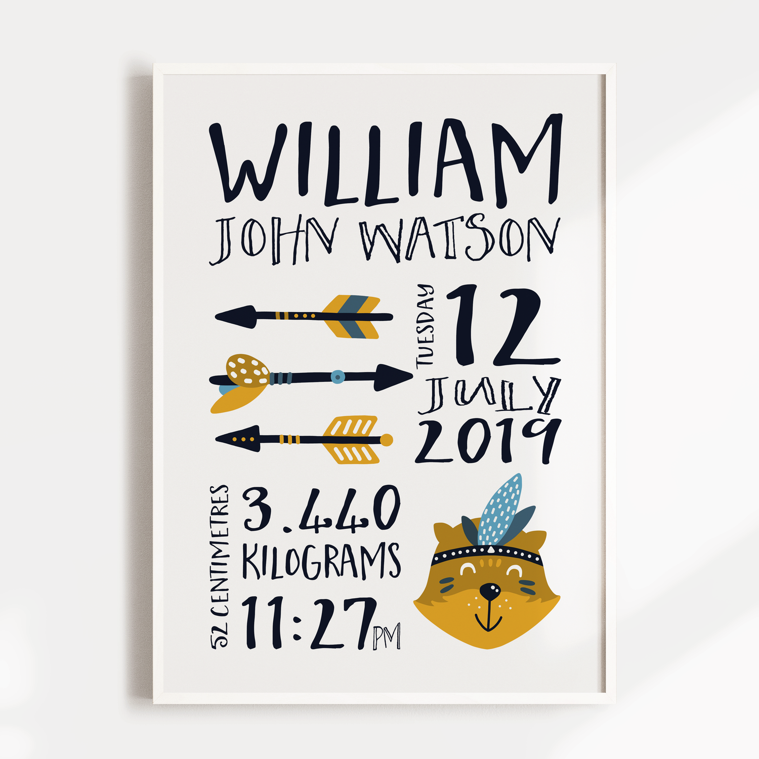 Woodland Bear & Arrows Birth Print