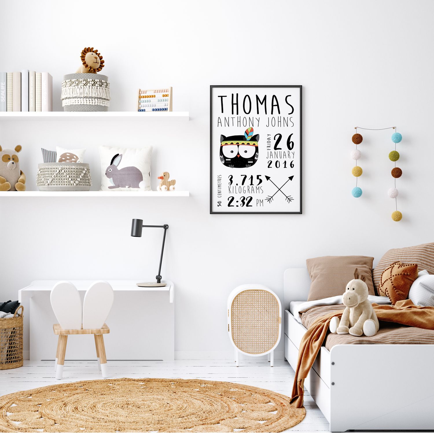 Tribal Owl & Arrows Birth Print