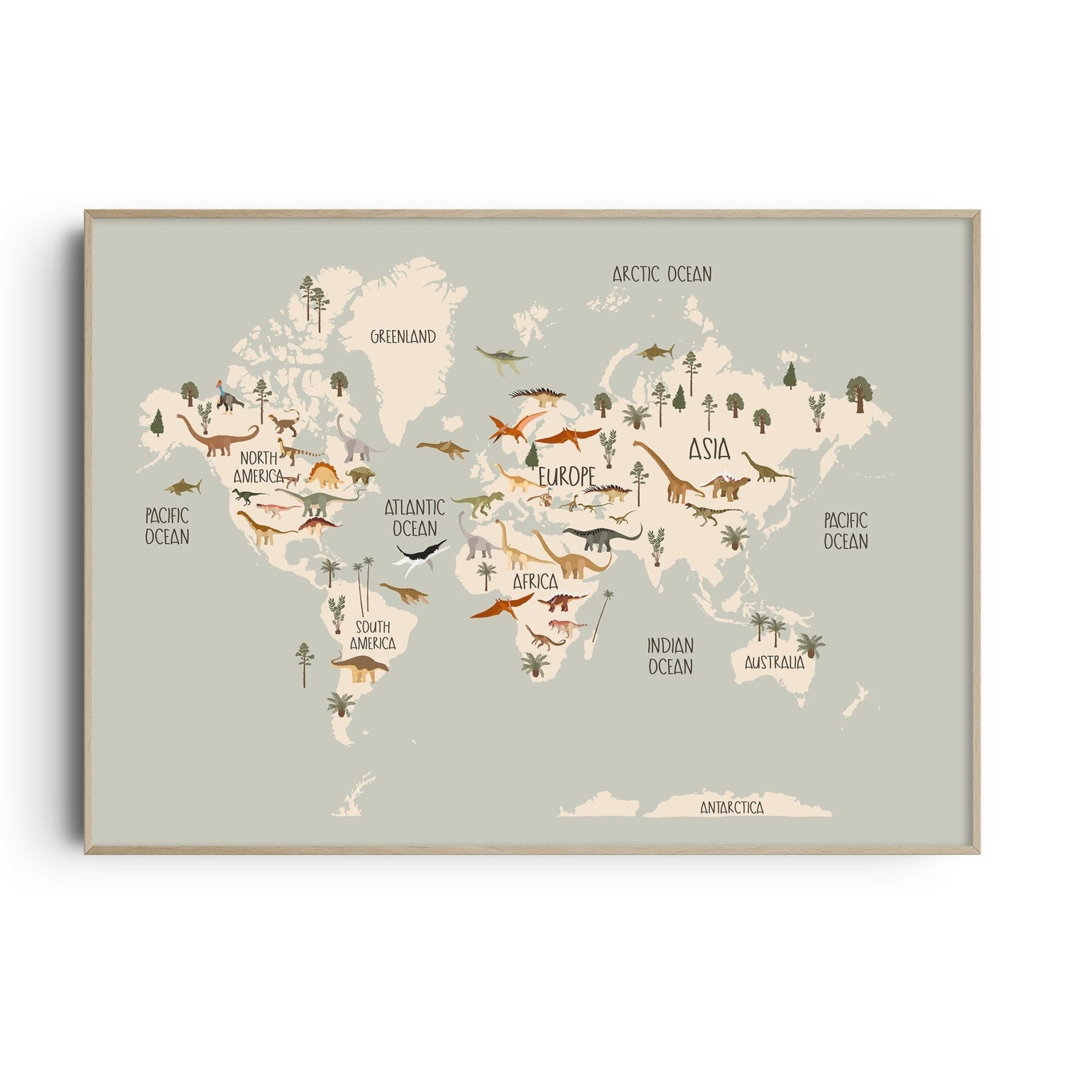 Dinosaur World Map Print