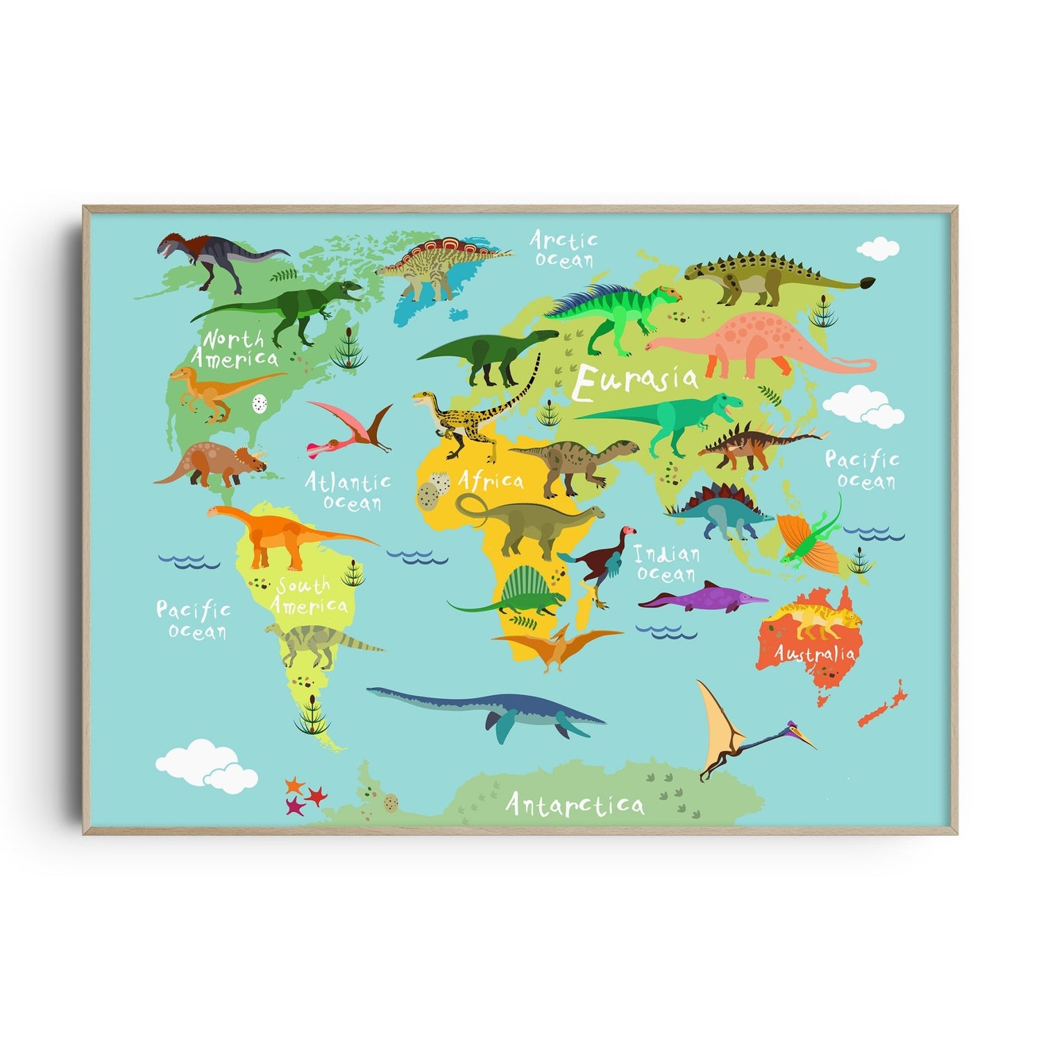 Dinosaur World Map Print