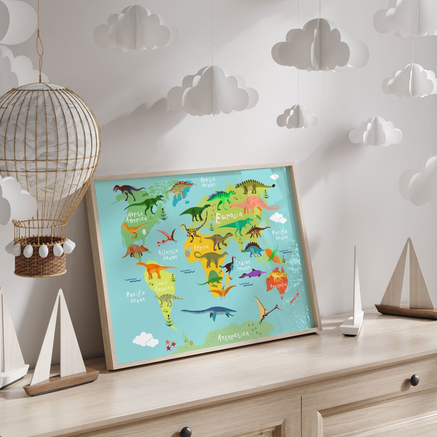 Dinosaur World Map Print